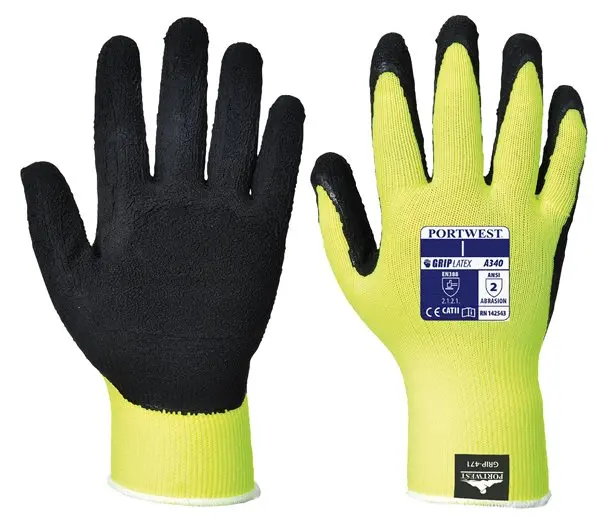 Image of Portwest Latex Foam Hi Vis Grip Gloves A340YERL Colour: Yellow