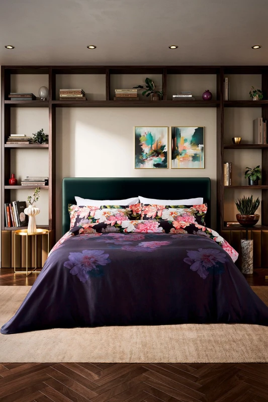 Image of Ted Baker 'Painted Posy' Cotton Duvet Cover Set in Navy Size: Super King Navy Super King Unisex 5016709715669