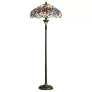 image of 2 Light Floor Lamp Dark Bronze, Tiffany Glass, E27