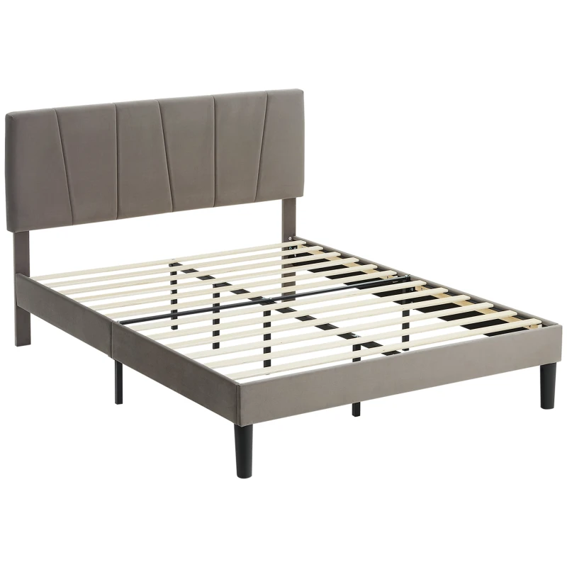 Image of HOMCOM Bed Frame with 5-Level Adjustable Headboard Wooden Slats Grey