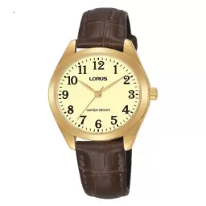 Image of Ladies Easy Reader Gold Case Brown Leather Strap Watch