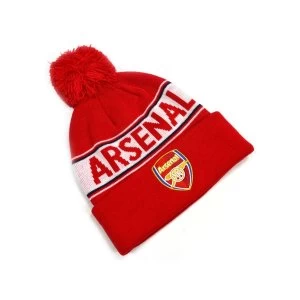 image of Arsenal Text Knitted Bobble Hat Red