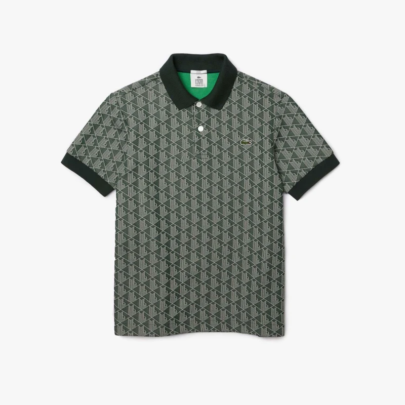 Image of Lacoste Classic Fit Monogram Jacquard Polo Shirt - Green Green XS