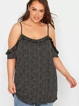 Image of Yours Clothing Spot Cold Shoulder T-Shirt, Black, Size 18, Women