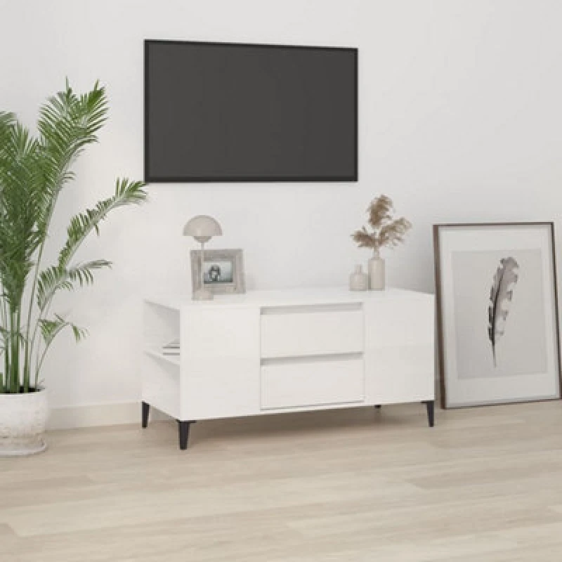 Image of Vidaxl TV Cabinet High Gloss White 102X44.5X50 Cm Engineered Wood