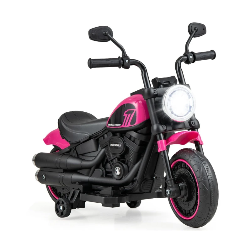 Image of 6V Kids Ride On Motorcycle with Training Wheels and Headlight for Toddlers-Pink - Costway TJ Hughes Pink 197867567897