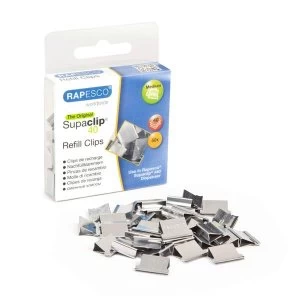 image of Rapesco Supaclip 40 Refill Clips for 40 Sheets of 80gsm Stainless Steel Silver Pack of 50