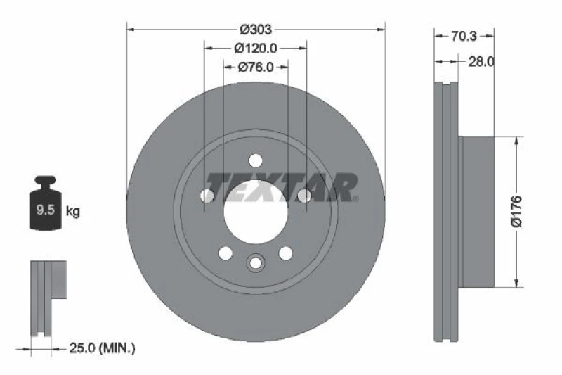 Image of Brake disc TEXTAR 92288403
