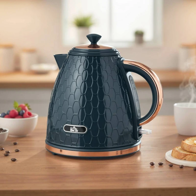 Image of HOMCOM 3000W Electric Kettle, Fast Boil, 1.7L, Auto Shut-off, Dark Blue Blue Unisex