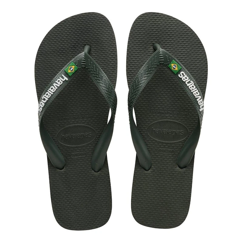 Image of Havaianas Brasil Logo Flip Flops Olive Green unisex 9/10 4344