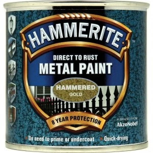 image of Hammerite Hammered Finish Metal Paint Gold 250ml