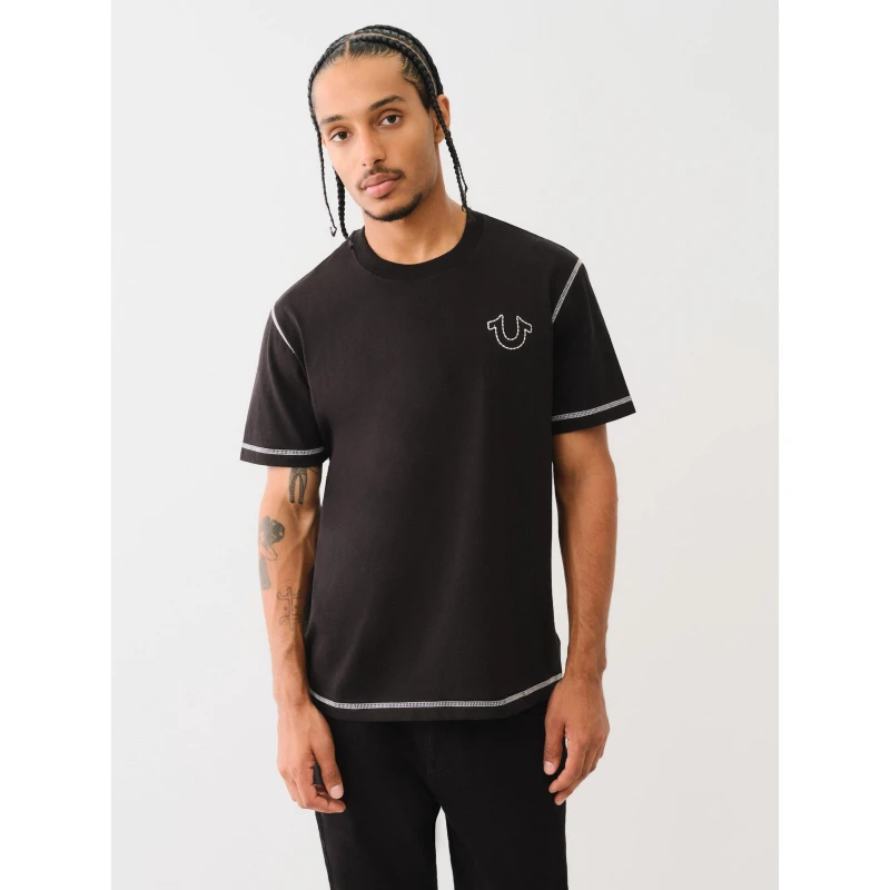 Image of True Religion Mens Regular Fit Stitch T-Shirt Black male M