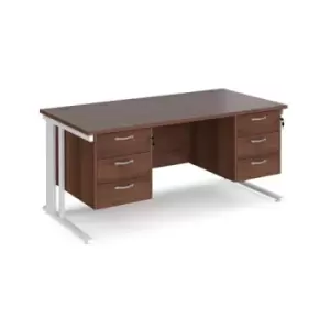 image of Office Desk Rectangular Desk 1600mm With Double Pedestal Walnut Top With White Frame 800mm Depth Maestro 25 MCM16P33WHW