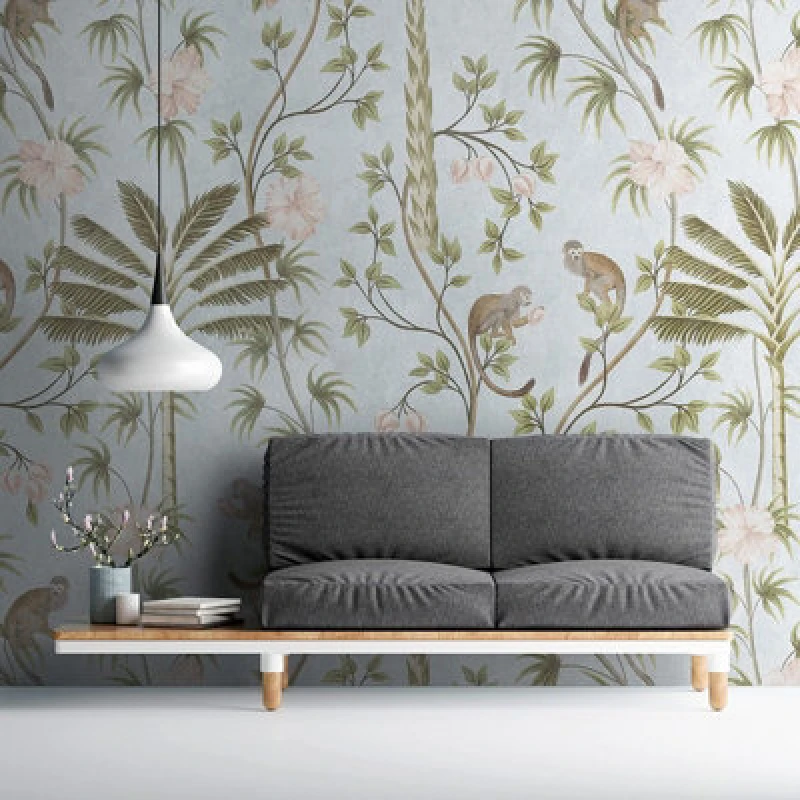 Image of A.S. Creation Jungle Animals Palm Tree Feature Wall Mural 159 x 280cm Grey