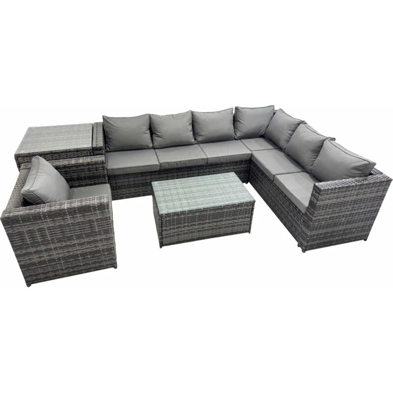 Image of Fimous Outdoor Sofa Oblong Coffee Table Set with Chair Side Table in Dark Grey Dark Grey Unisex
