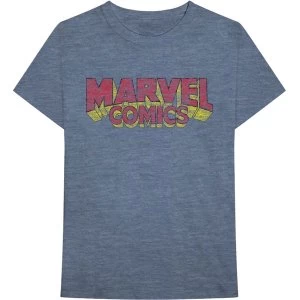 Image of Marvel Comics - Distressed Logo Unisex Large T-Shirt - Blue