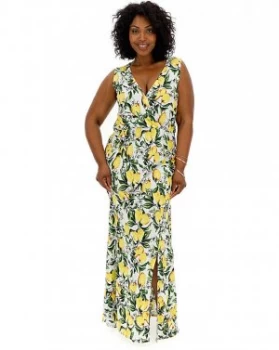 image of Junarose Lemon Print V Neck Maxi Dress