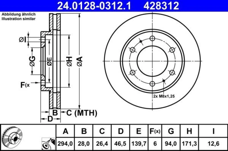 Image of Brake disc ATE 24.0128-0312.1