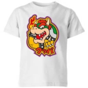 Image of Nintendo Super Mario Bowser Kanji Kid's T-Shirt - White - 11-12 Years