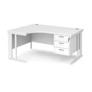 image of Office Desk Left Hand Corner Desk 1600mm With Pedestal White Top With White Frame 1200mm Depth Maestro 25 MCM16ELP3WHWH