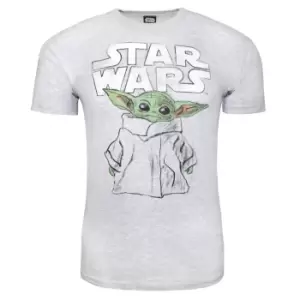 image of Star Wars: The Mandalorian Unisex Adult The Child Sketch T-Shirt (M) (Heather Grey)