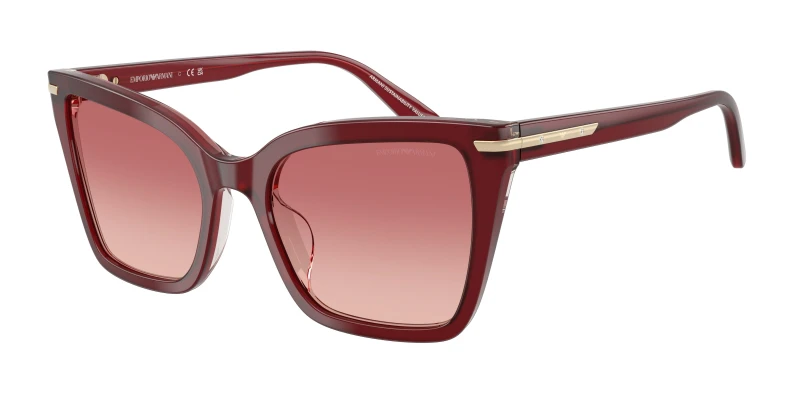 Image of Emporio Armani EA4273BU 6377A5 Woman Sunglasses Acetate Red Pink Squared Normal Nuanced Red Sunglasses Woman Acetate