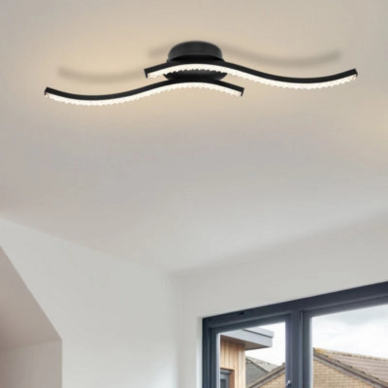 Image of Cosylyte Kenworth 2 Light Integrated LED Modern Wavy Ceiling Light - Matt Black
