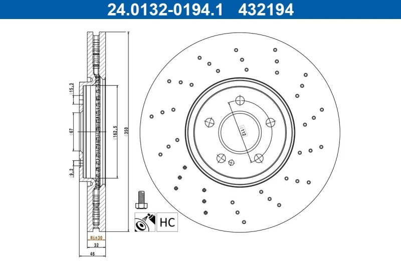 Image of Brake disc ATE 24.0132-0194.1
