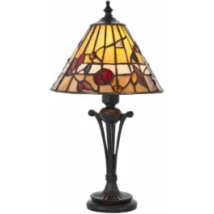 image of Tiffany Glass Table Lamp Light Dark Bronze & Rich Colours Floral Shade i00174