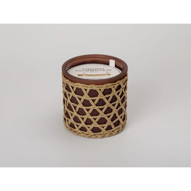 Image of French Connection French Connection Woven Rattan Black Cherry & Cedarwood Candle - Long-Lasting Luxury Gift in Brown Size: Large Brown Large Unisex