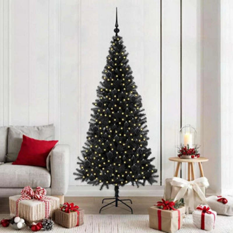 Image of Vidaxl Christmas Tree With 300 Leds With Stand Black 180 Cm Pvc