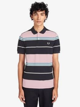 Fred Perry Stripe Polo Shirt - Navy/Pink, Size S, Men