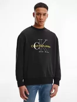 image of Calvin Klein Jeans Two Tone Monogram Sweatshirt, Black Size M Men