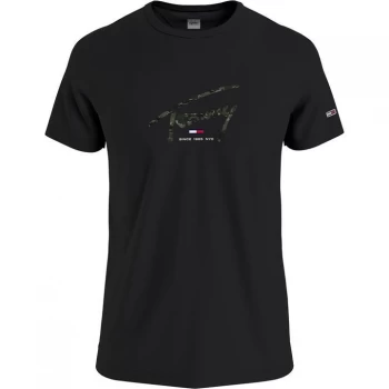 Image of Tommy Jeans Script Camo Logo T Shirt - Black