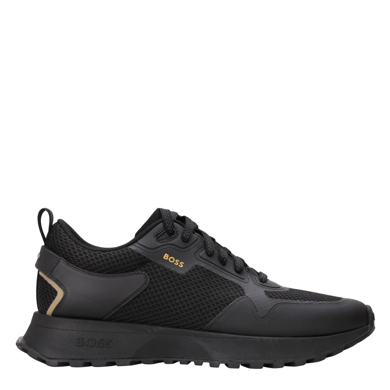 Image of BOSS Jonah Runn Trainers - Black/Gold Size 8, Men Black/Gold VM5PN Male 8