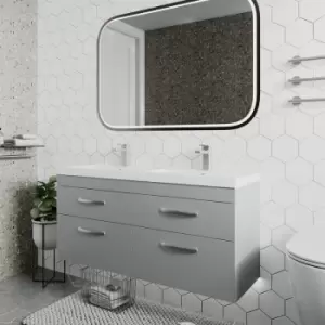 image of Nuie Athena Wall Hung 4-Drawer Vanity Unit with Double Basin 1200mm Wide - Gloss Grey Mist