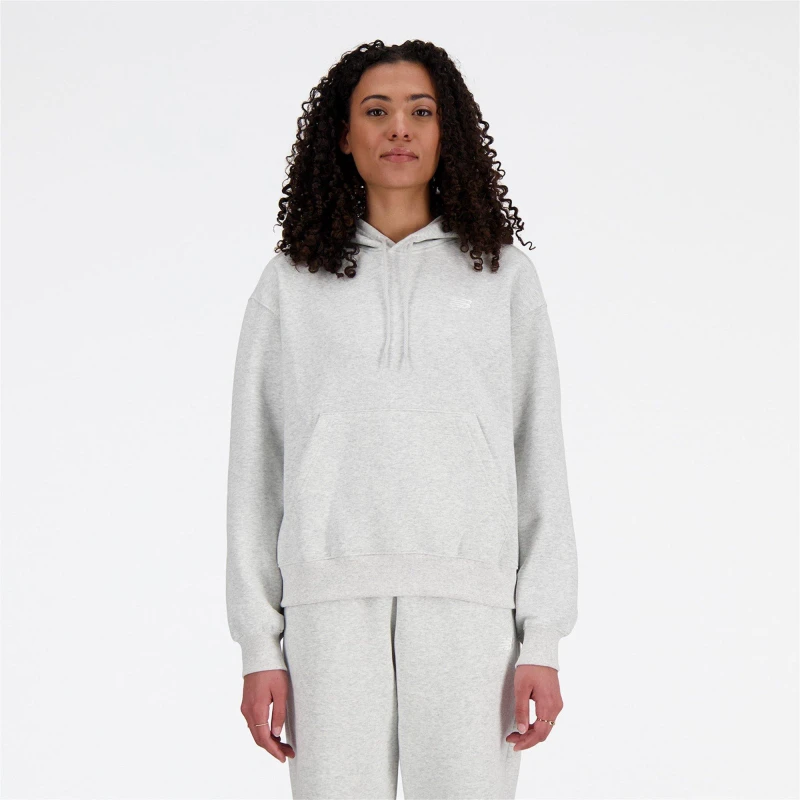 Image of New Balance FRENCH TERRY SMALL LOGO HOODIE womens Sweatshirt in Grey