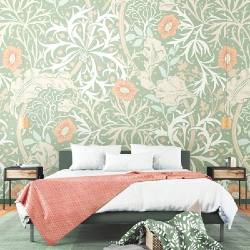Image of Origin Murals Trailing Seaweed Garden - Sage And Apricot Matt Smooth Paste The Wall Mural 350Cm Wide X 280Cm High