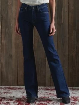 Image of Superdry Mid Rise Slim Flare Jeans, Multi, Size 26, Inside Leg 31, Women