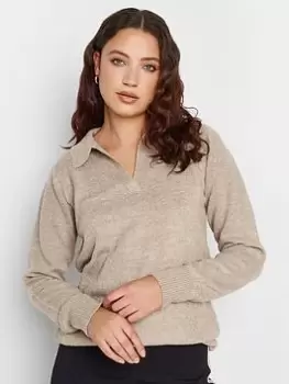 Image of Long Tall Sally Neutral Polo Collar Jumper, Natural, Size 14-16, Women