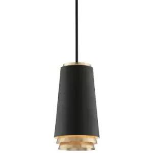 image of Fahrenheit 1 Light Pendant Textured Black Withgold Leaf