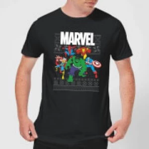Image of Marvel Avengers Group Mens Christmas T-Shirt - Black - XXL