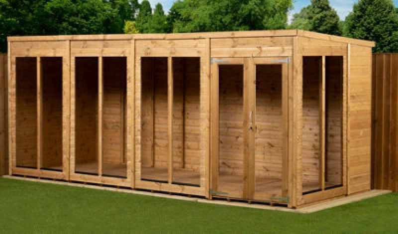 Image of Empire Sheds Empire Pent Summerhouse 16X6 Dipped Treated Tongue And Groove Wooden Garden Shed Double Door (16' X 6' / 16ft X 6ft) (16X6)