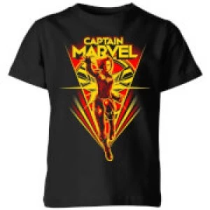 image of Captain Marvel Freefall Kids T-Shirt - Black - 11-12 Years