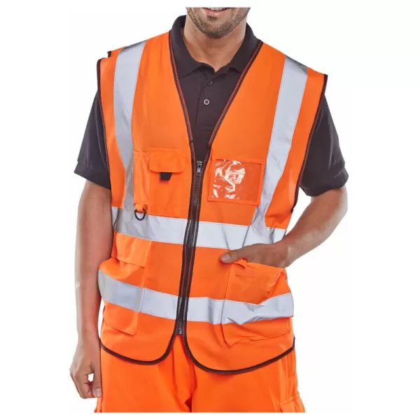 image of B SEEN Executive Hi Vis Waistcoat Orange 3XL