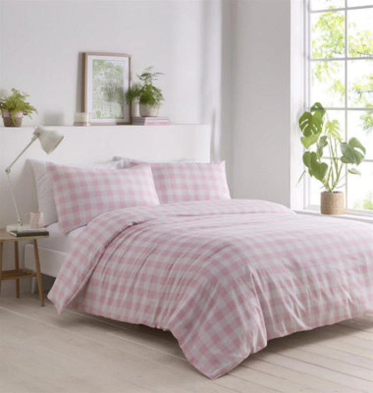 Image of Portfolio Home Gingham Pink Duvet Cover Set, Size Single