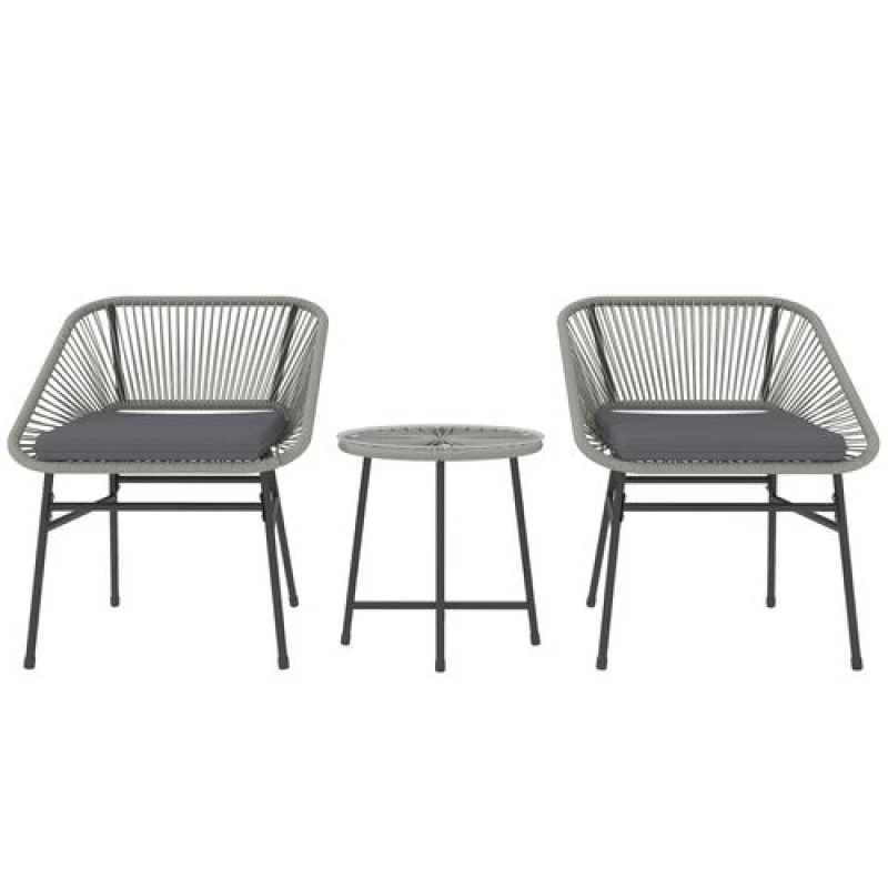 Image of Outsunny Rattan Bistro Set, Small Balcony Furniture with Cushion, Light Grey Mid Grey