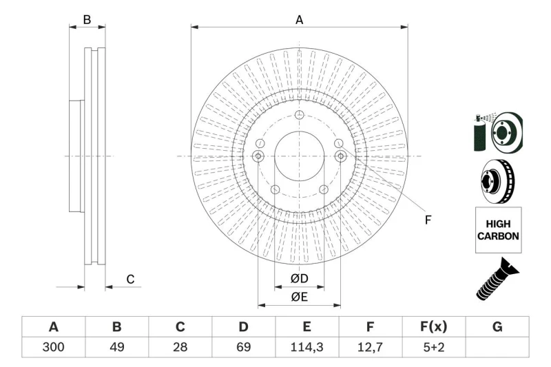 Image of Bosch 0 986 479 F19 Brake disc Vented, Coated, High-carbon, with bolts/screws Brake Disc (82)