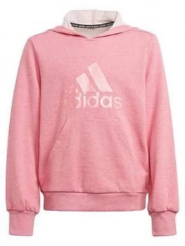 Image of adidas Girls Junior G Badge Of Sport Hoodie - Pink, Size 9-10 Years, Women