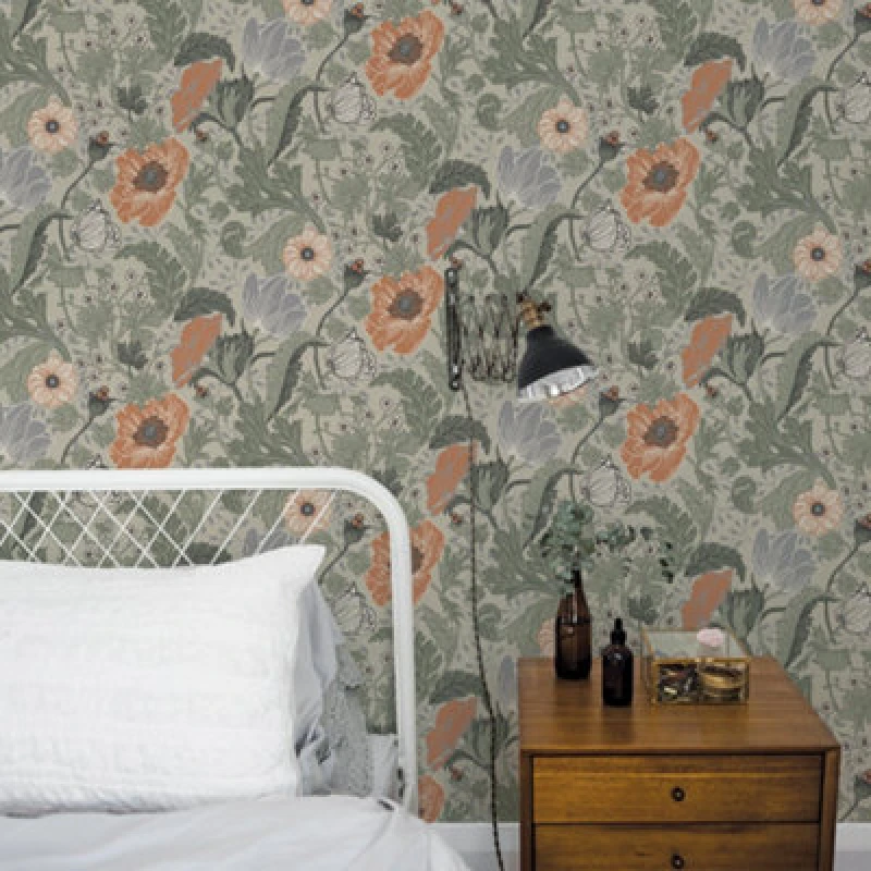 Image of Galerie Apelviken 2 Green Orange Anemone Smooth Wallpaper
